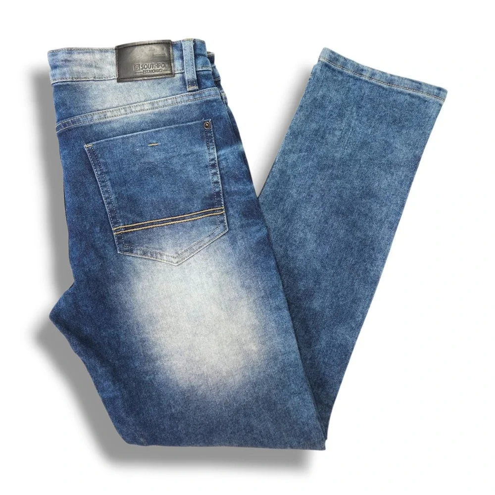 Southpole Skinny Moto Biker Jeans Ribbed Distressed Acid Wash Stretch Blue 30x28